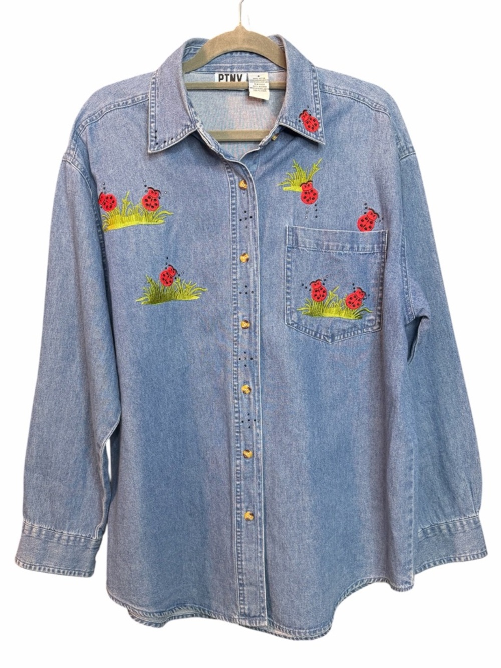 PTNY vintage Embroidered Ladybug Denim Shirt  
Great condition
No call outs
